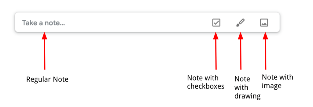 Menu options for Google Keep