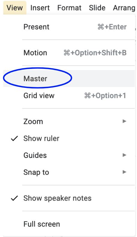 How to access the Master in Google Slides