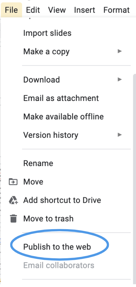 Publish to Web in Google Slides