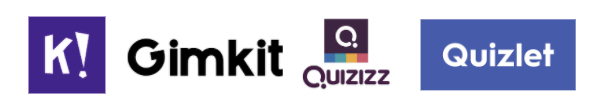 Logos for the game apps:Kahoot, Gimkit, Quizizz, and Quizlet Live