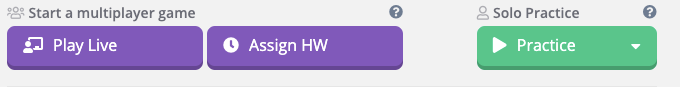 the different ways to assign a game in quizizz: play live, assign HW or solo practice