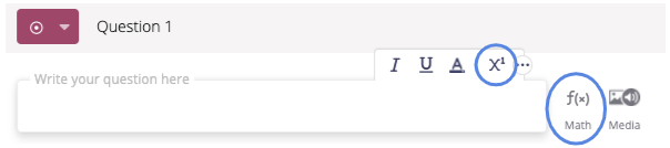 screen showing how to add a math equation in Quizizz