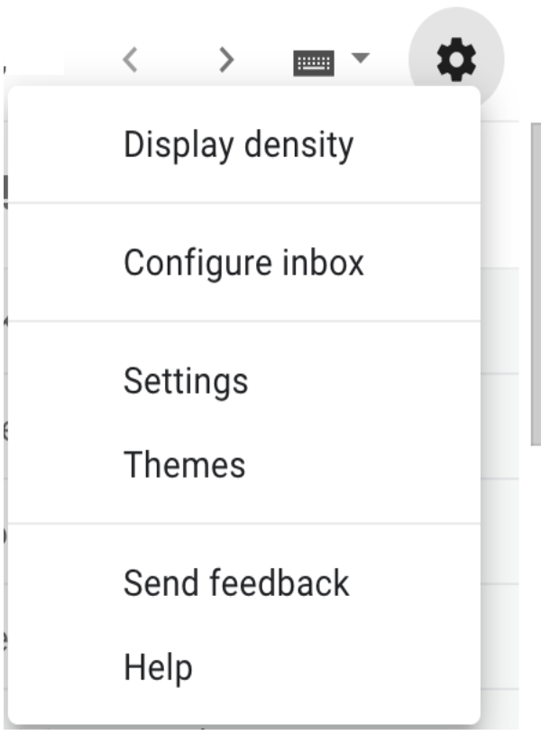 the settings menu in gmail