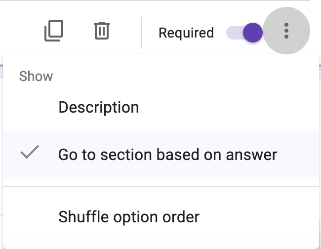 the menu to set up "go to section based on answer"