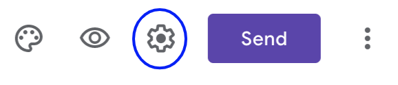 The settings menu cogwheel found in the top right hand corner of google forms