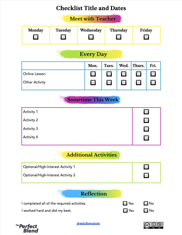 A checklist option choice board example courtesy of micheeaton