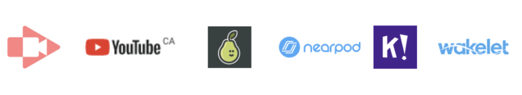 logos for screencastify, youtube, pear deck, nearpod, kahoot, and wakelet