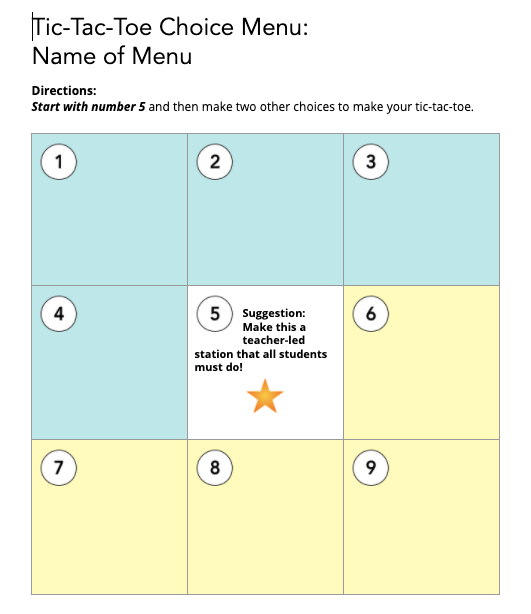 An example of a tic-tac-toe choice board, courtesy of Kasey Bell at Shake Up Learning