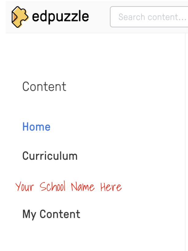 Content area options on the home page in EdPuzzle