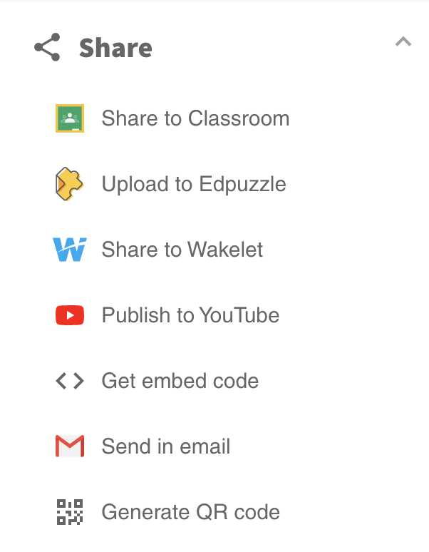 Share options in Screencastify