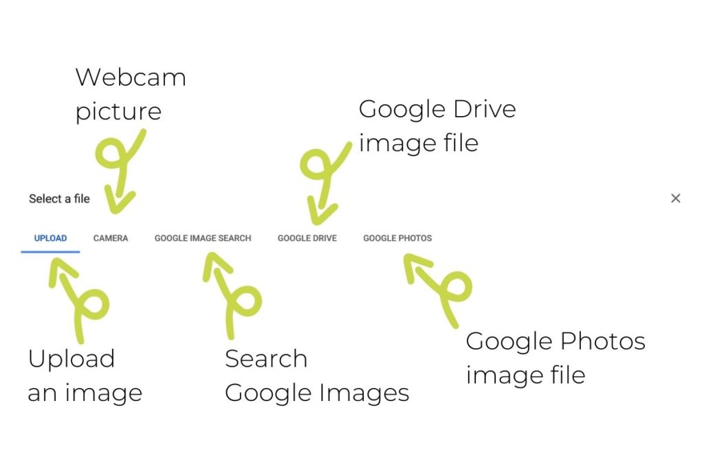 Options for selecting a custom background image in Google Jamboard