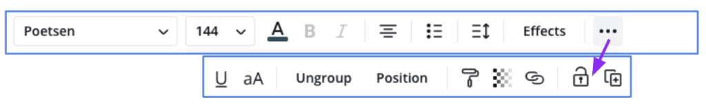 Editing options for text within Canva