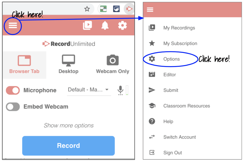 Click on the extension, then access the set up options from the 3 pancakes menu