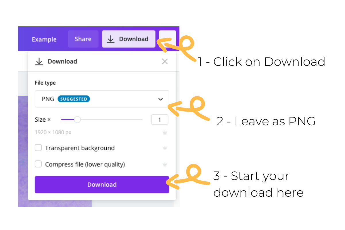 Download options in Canva for PNG files