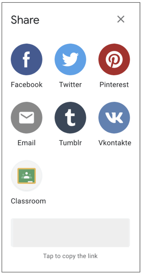 Share options on Google Arts and Culture site