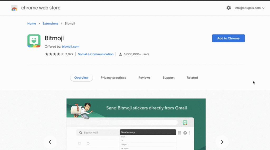 Installing the Bitmoji extension from the Chrome Web Store